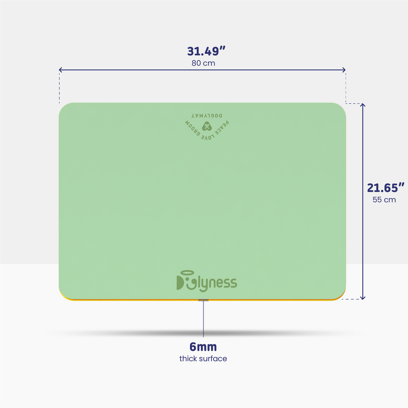 Doglymat™ by Doglyness | Eco-friendly dog grooming table mat made with a natural coconut fiber surface and rubber bottom, offering dual non-slip protection, comfort for dog's joints, safety, and a sustainable choice for pet owners and groomers.